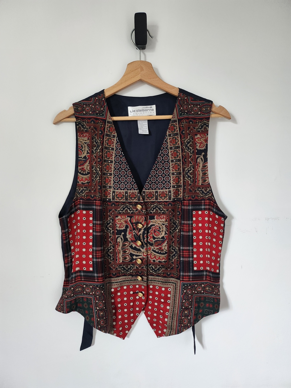 Liz Claiborne Red Patchwork Paisley Vest